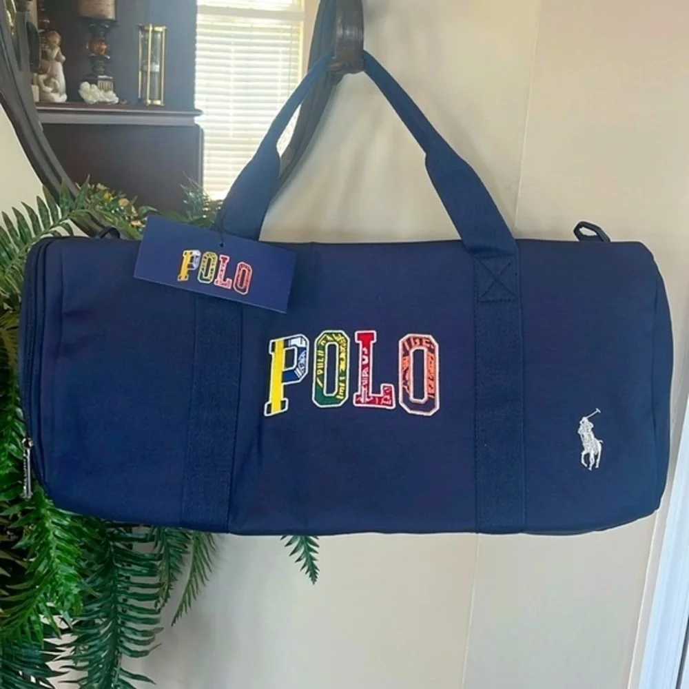 Brand New Polo Ralph Lauren Blue Duffle Bag w/ Embroidered Pony Colorful Logo